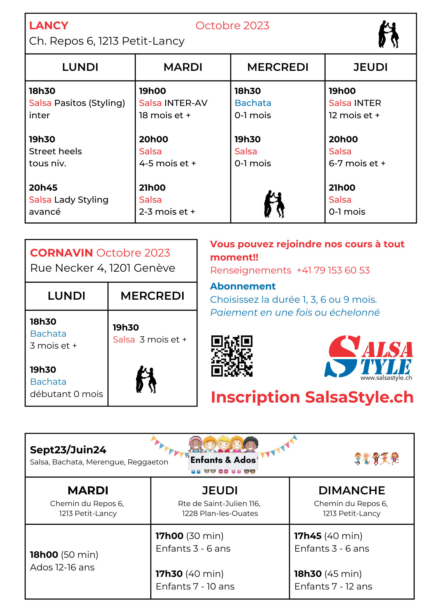 Programme OCT 2023 Salsa cours de salsa à Genève cours de bachata à Genève abonnement salsastyle.ch