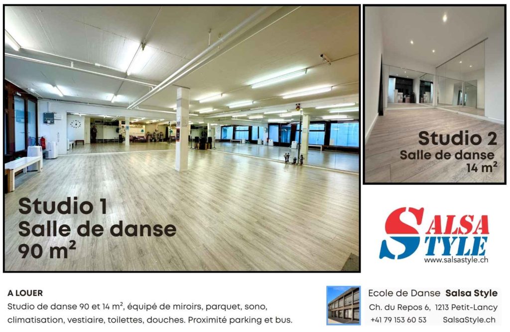 Location salle de danse à Genève Petit-Lancy Studio de danse 90 et 14 m²