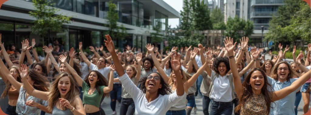 Groupe de personnes dansant ensemble en flashmob surprise à Genève