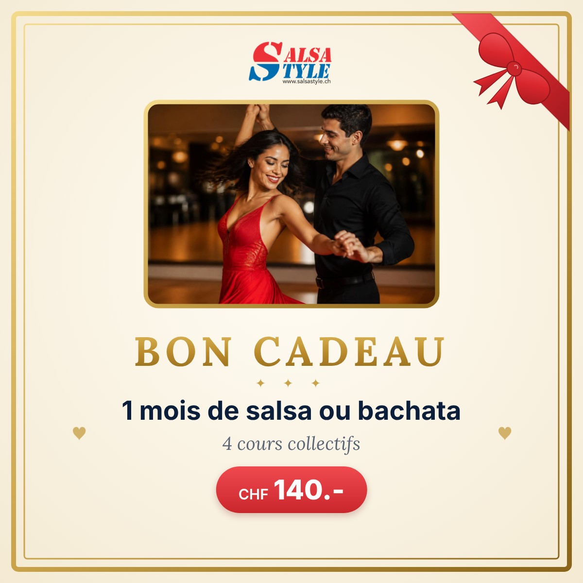 Bon cadeau Salsa Style Genève : 1 mois de salsa ou bachata (4 cours)