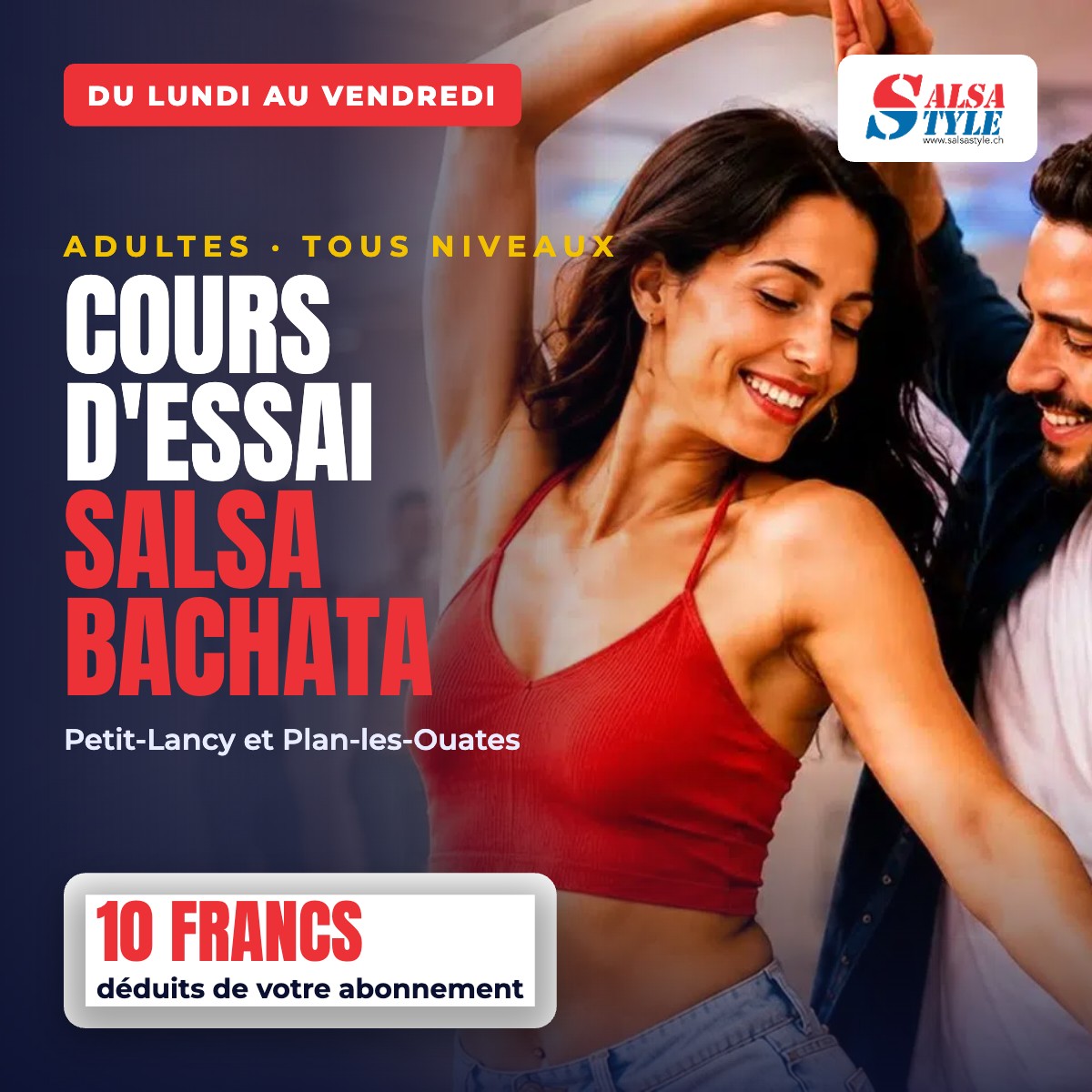 Cours d'essai adultes salsa et bachata à Genève, Petit-Lancy et Plan-les-Ouates
